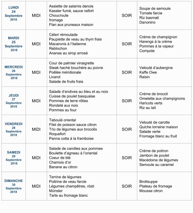 Menu de la semaine