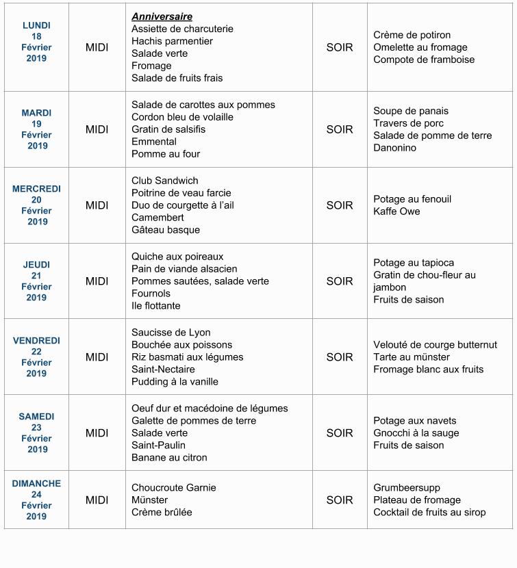 Menu de la semaine
