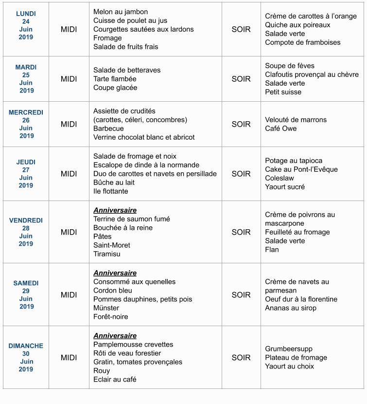Menu de la semaine
