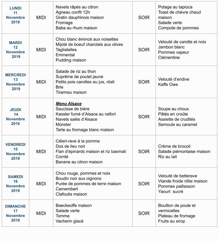 Menu de la semaine