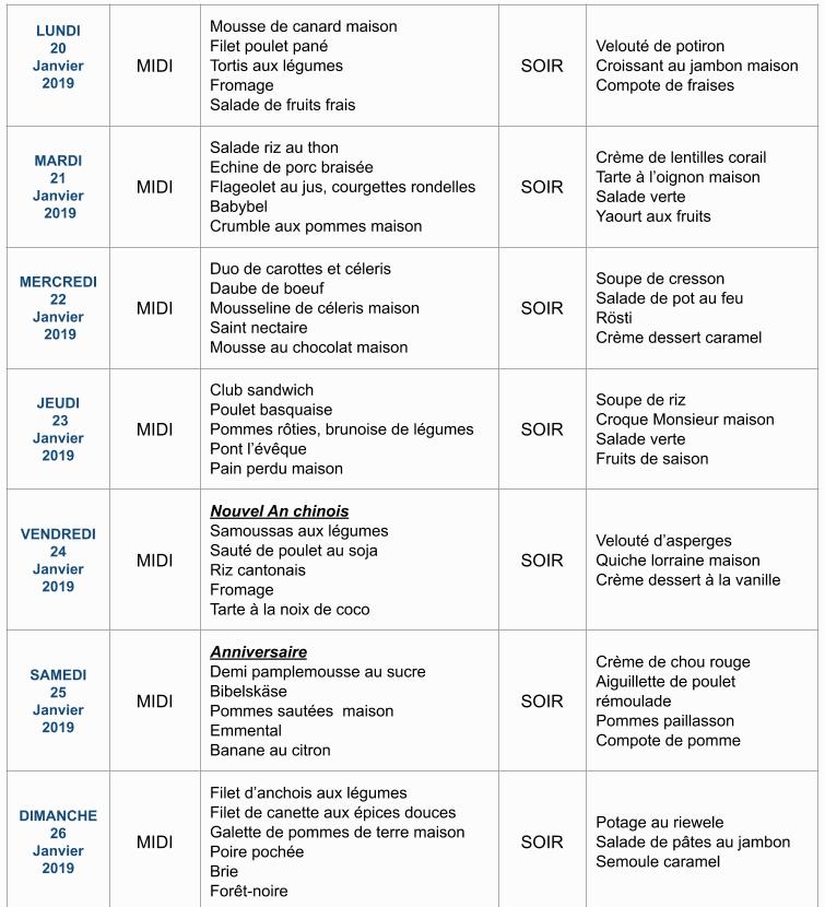 Menu de la semaine