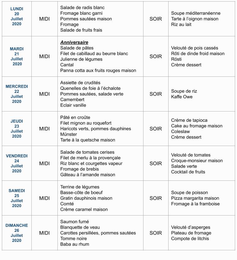 Menu de la semaine