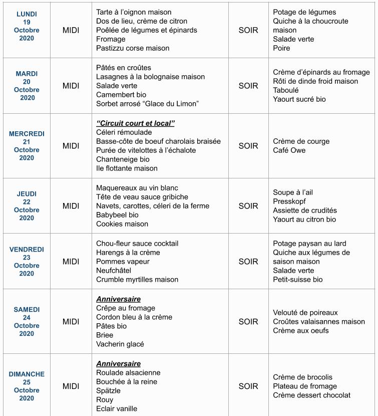 Menu de la semaine