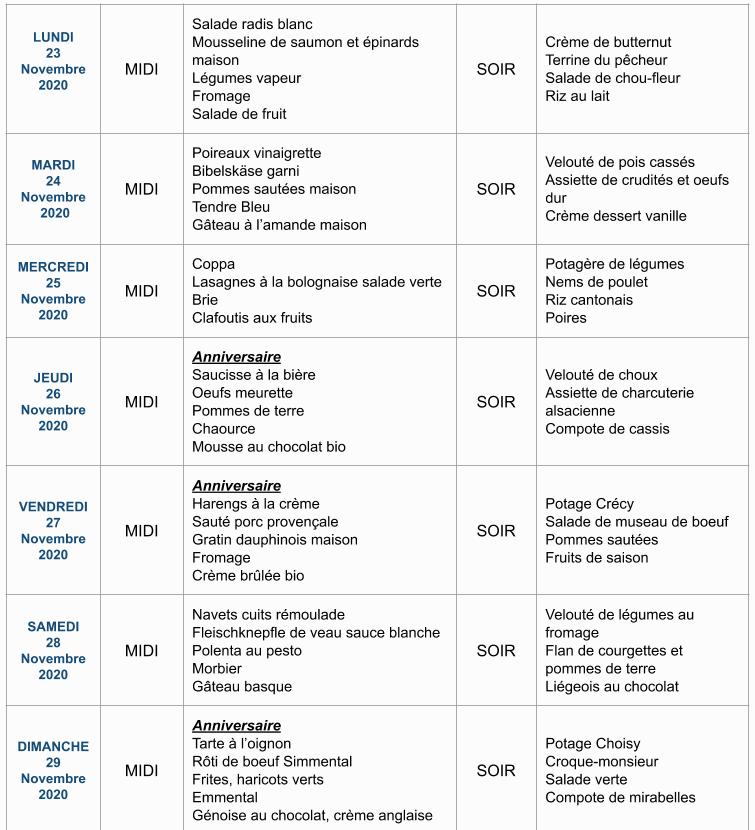 Menu de la semaine