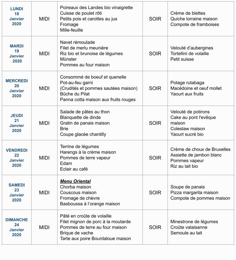 Menu de la semaine