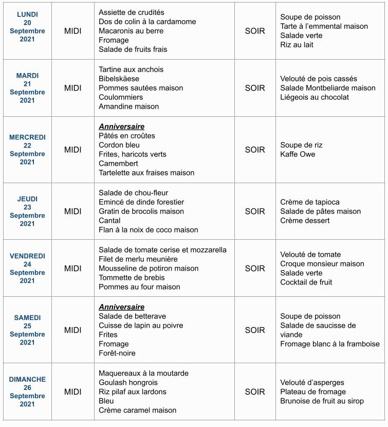 Menu de la semaine